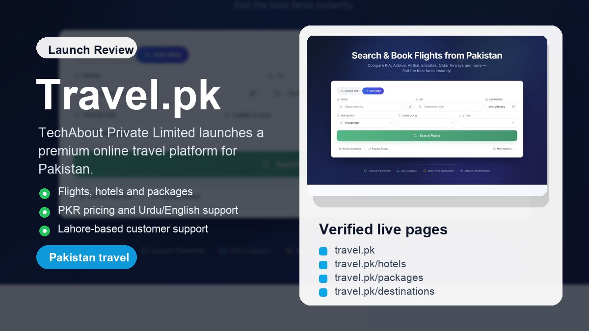 Travel.pk launch review graphic for TechAbout Private Limited
